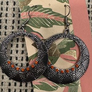 Silver and Orange Dangle Earrings